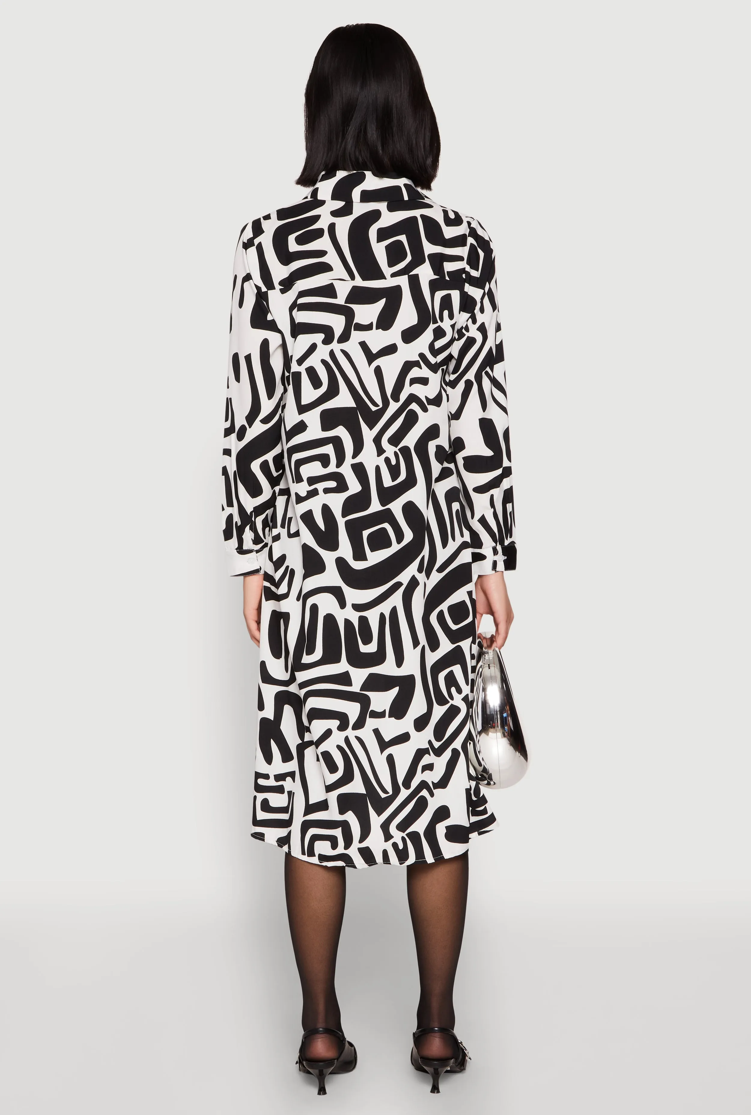 Abstract Patterned High Low Shirt Dress