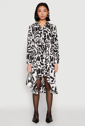 Abstract Patterned High Low Shirt Dress