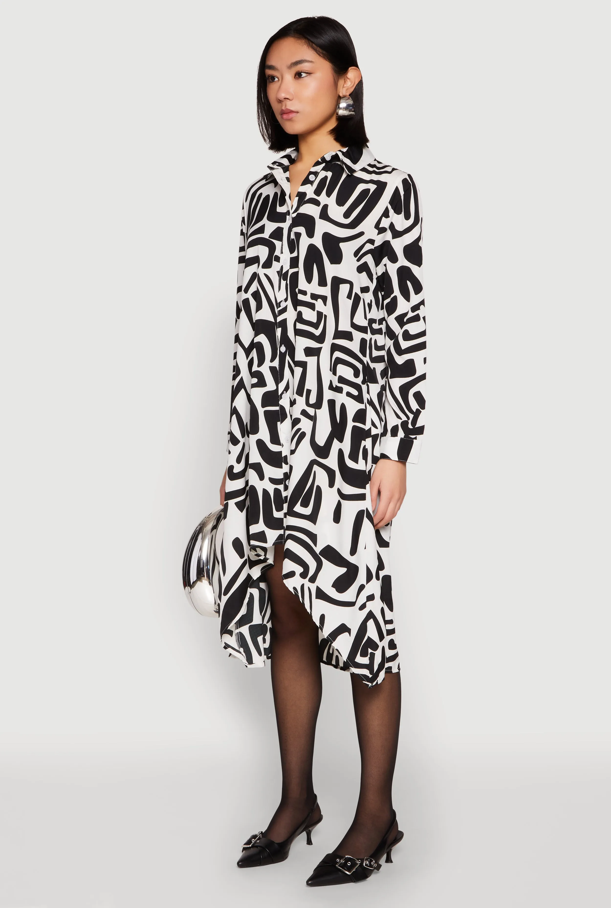 Abstract Patterned High Low Shirt Dress