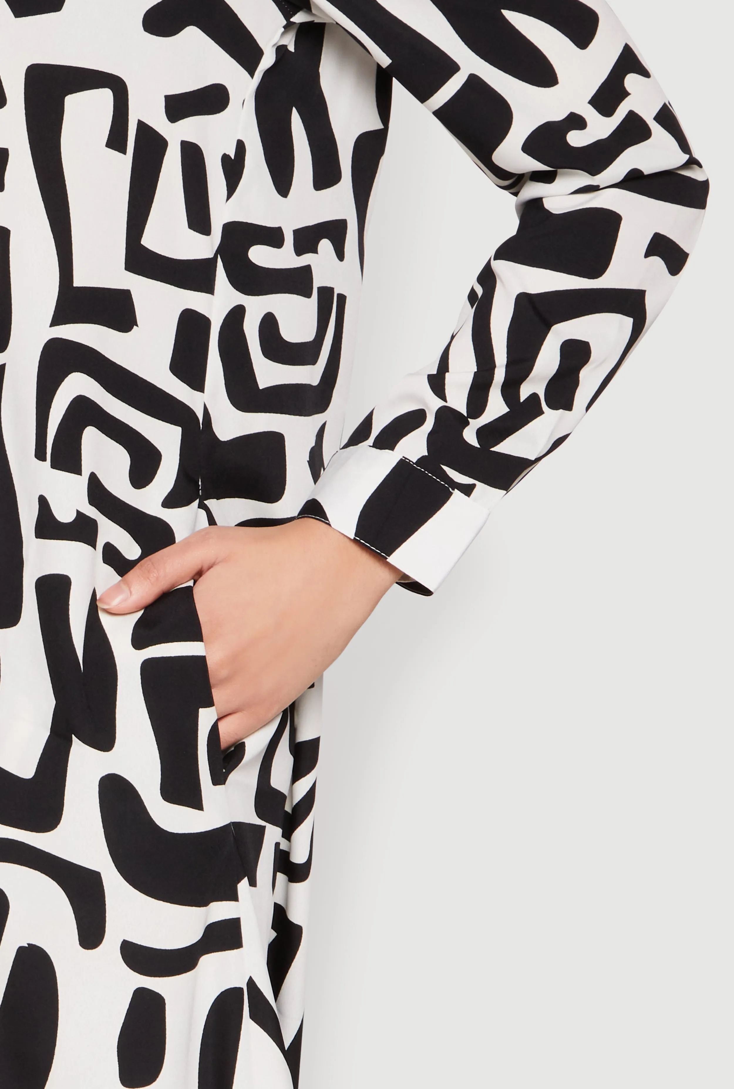 Abstract Patterned High Low Shirt Dress