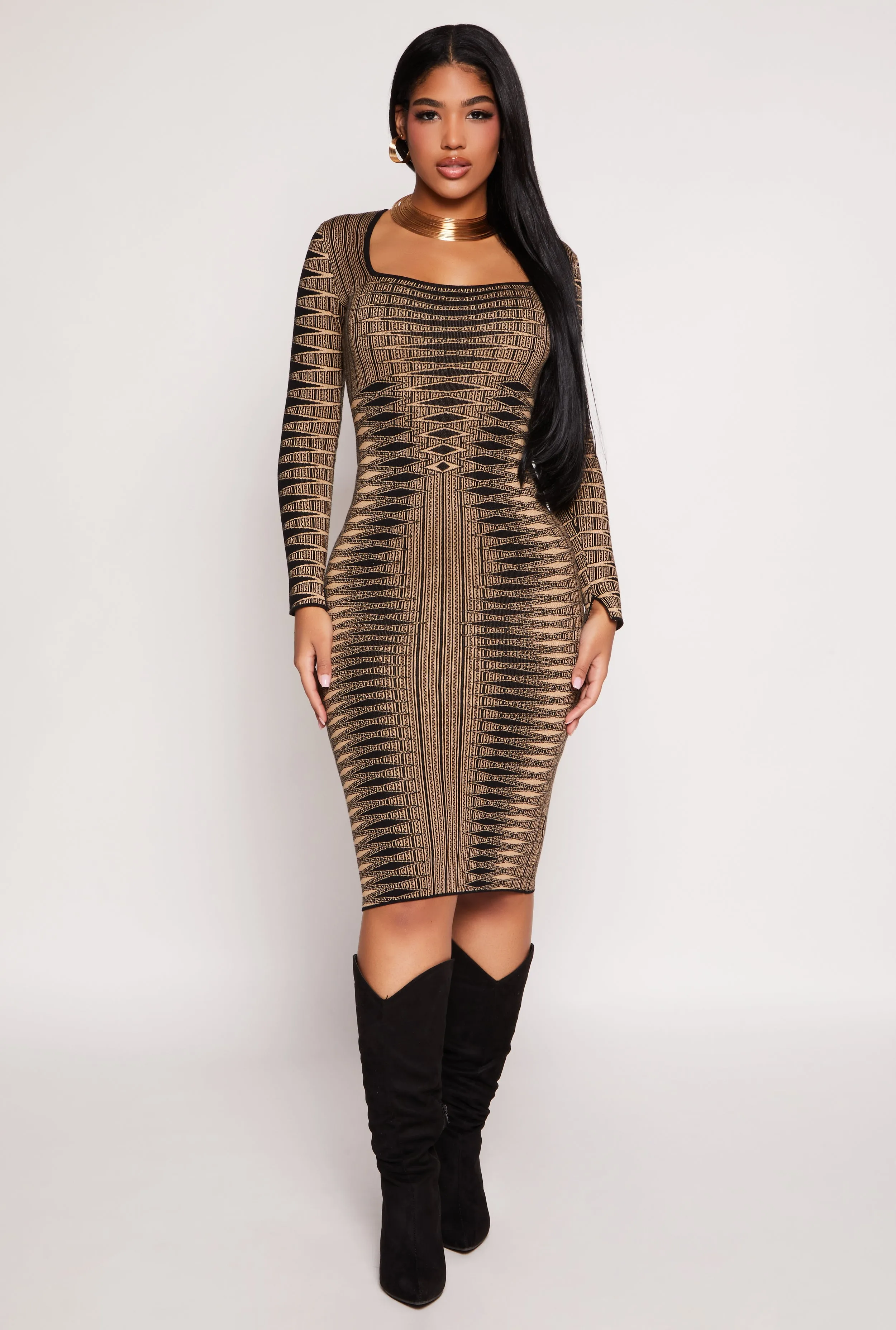 Abstract Patterned Sweater Dress