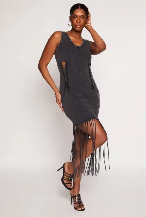 Acid Wash Fringe Tank Dress