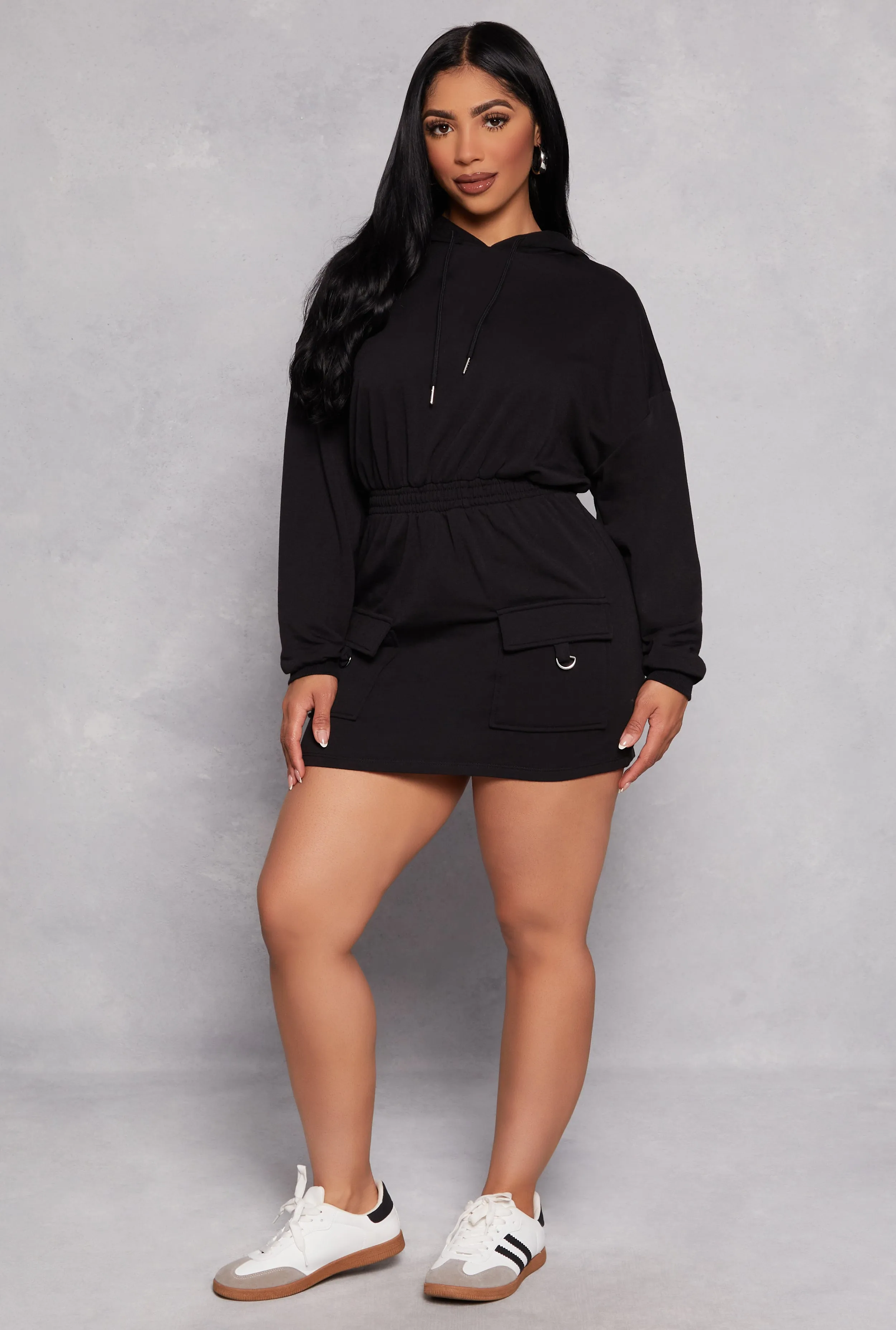 Almost Famous Elastic Waist Hoodie Dress