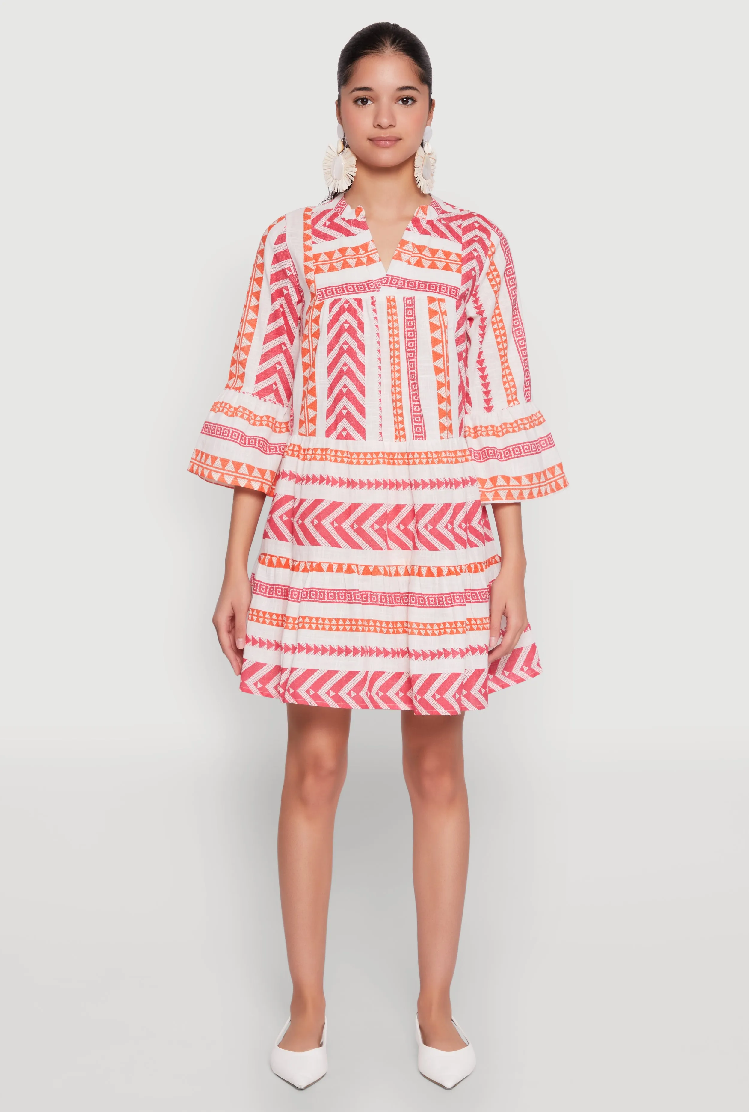 Assorted Pattern Mandarin Collar Dress