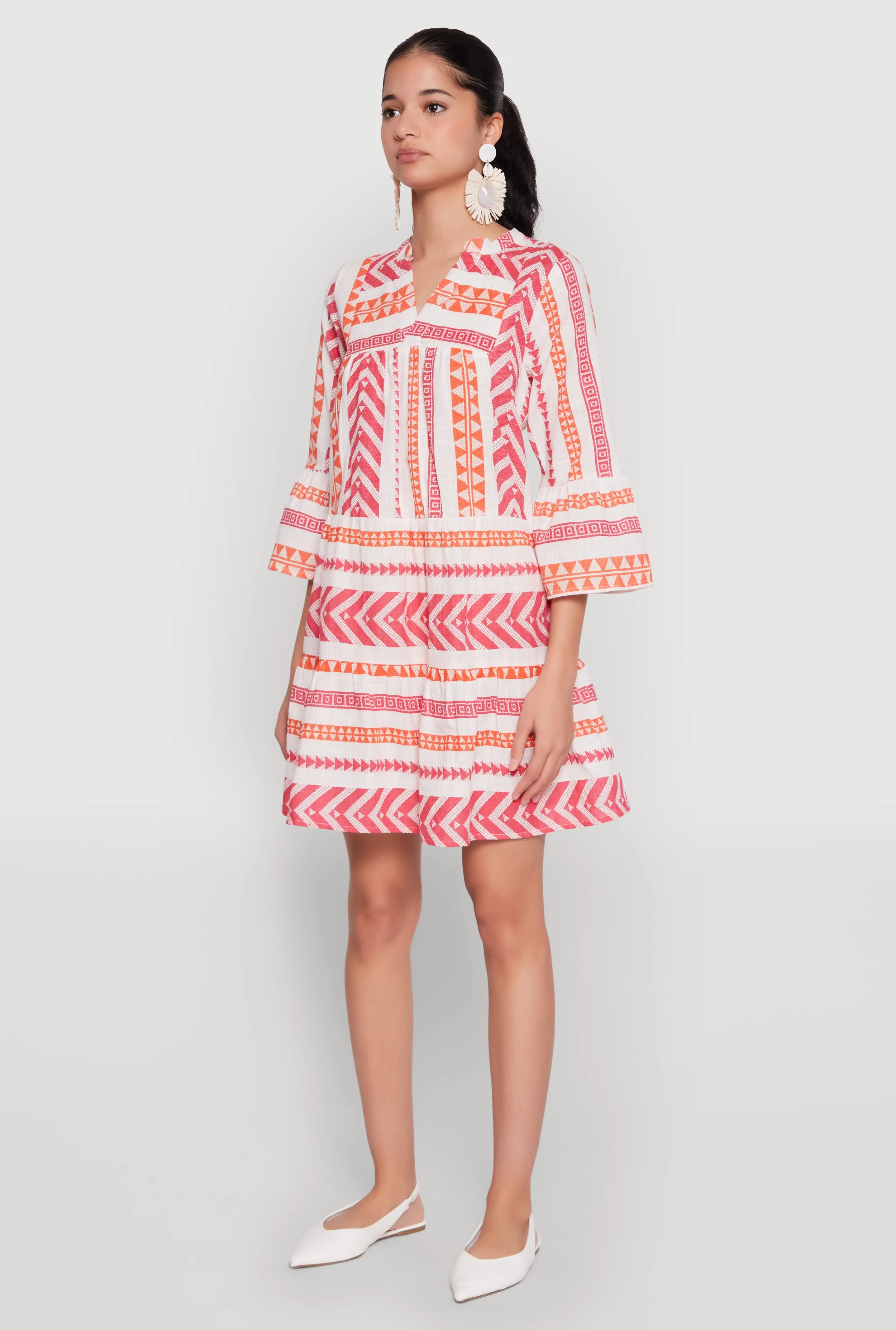 Assorted Pattern Mandarin Collar Dress