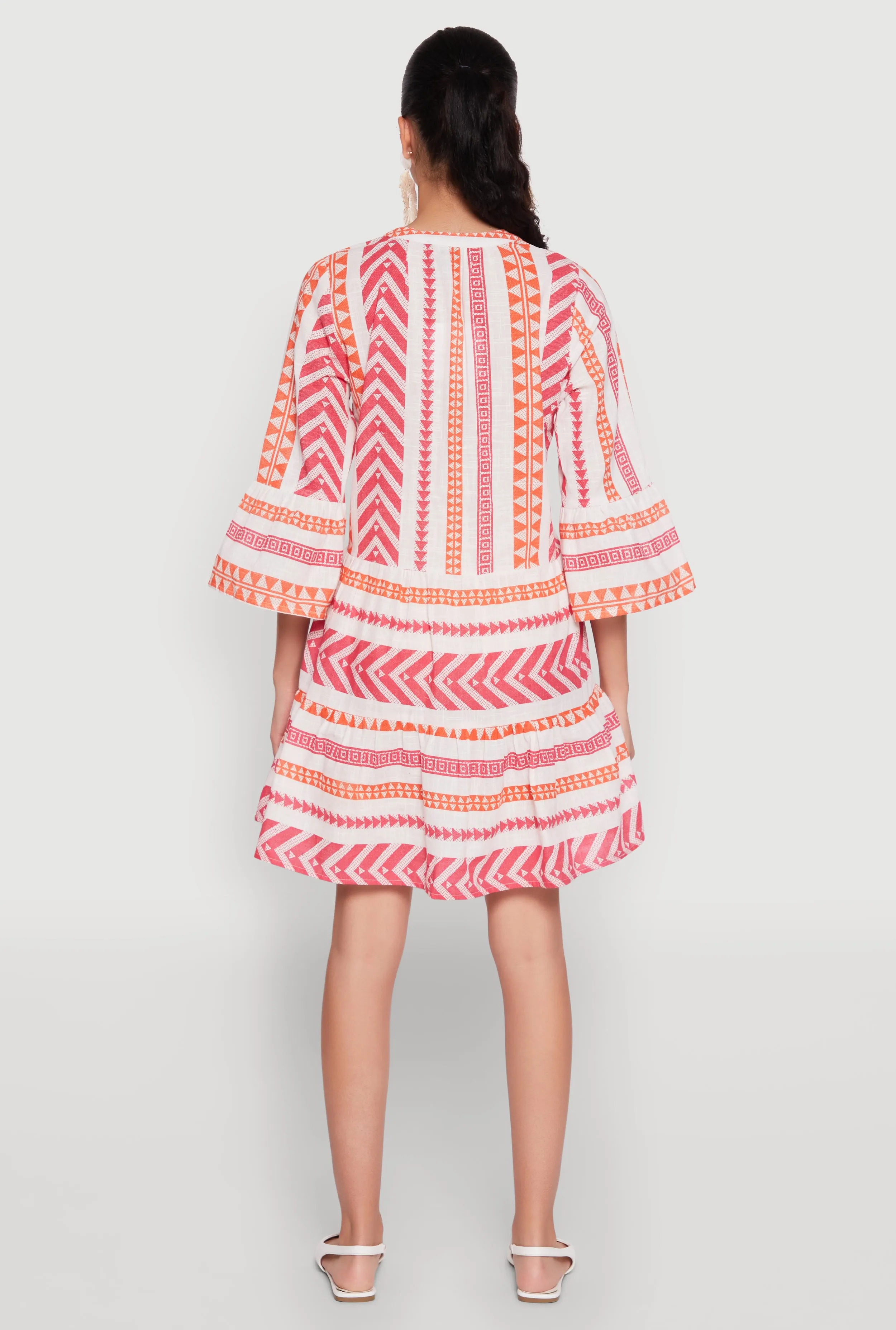 Assorted Pattern Mandarin Collar Dress