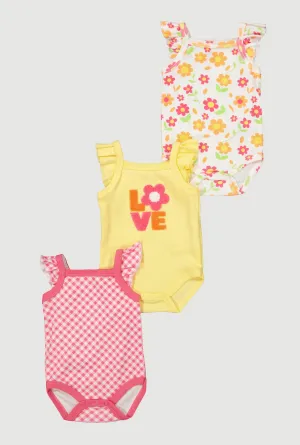 Baby Girls 0-9M Love Chenille Patch Bodysuits 3 Pack