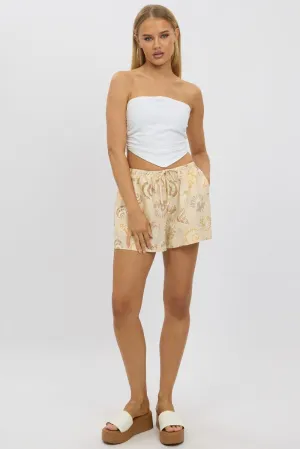 Beige Abstract Shorts Mid Rise