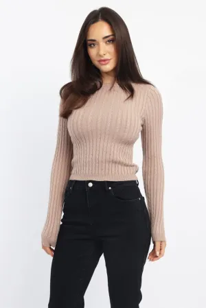 Beige Cable Knit Top Long Sleeve