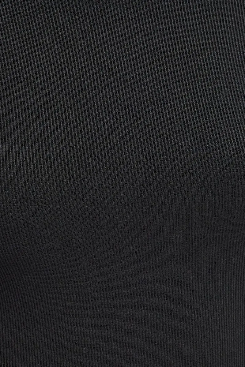 Black Bodysuit Long Sleeve Crew Neck Rib