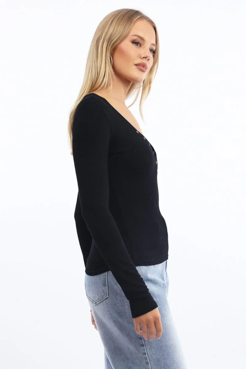 Black Henley Top Long Sleeve
