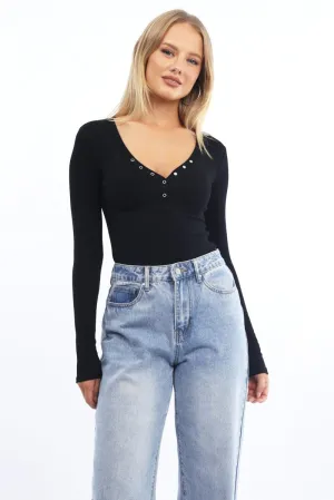 Black Henley Top Long Sleeve