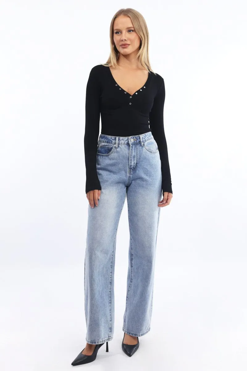 Black Henley Top Long Sleeve