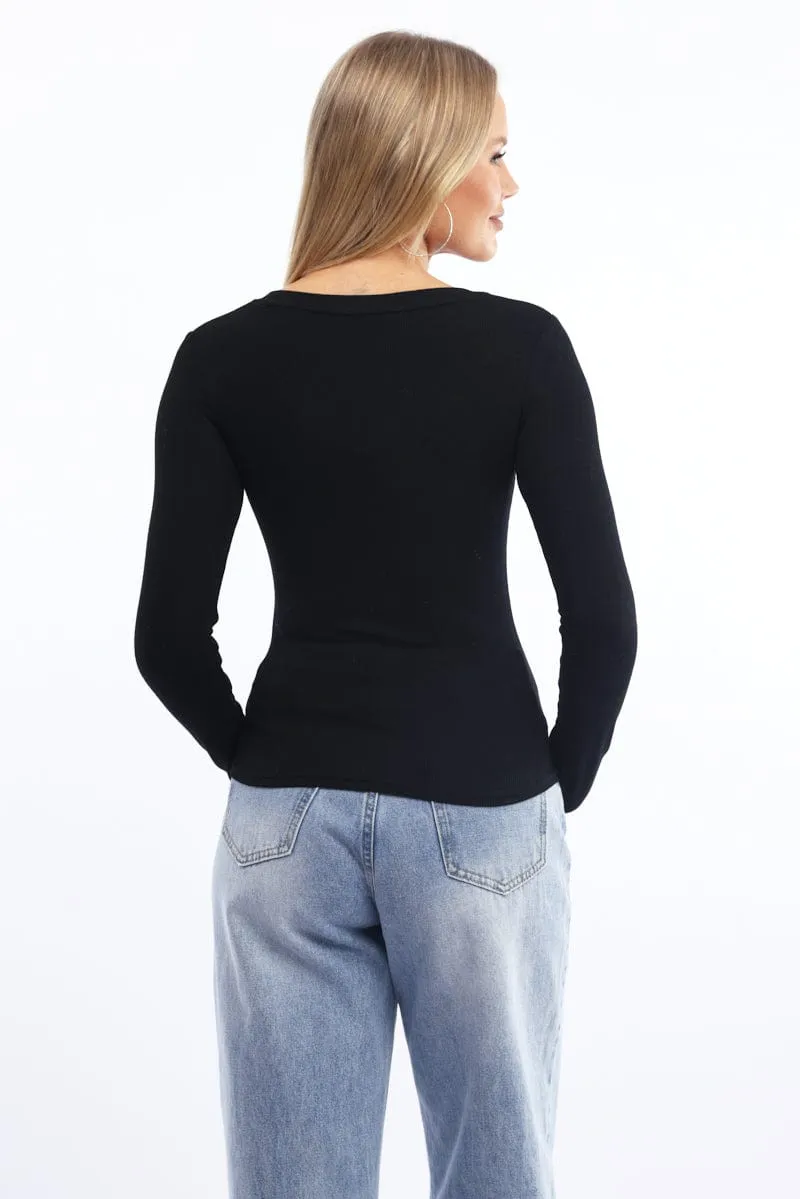 Black Henley Top Long Sleeve