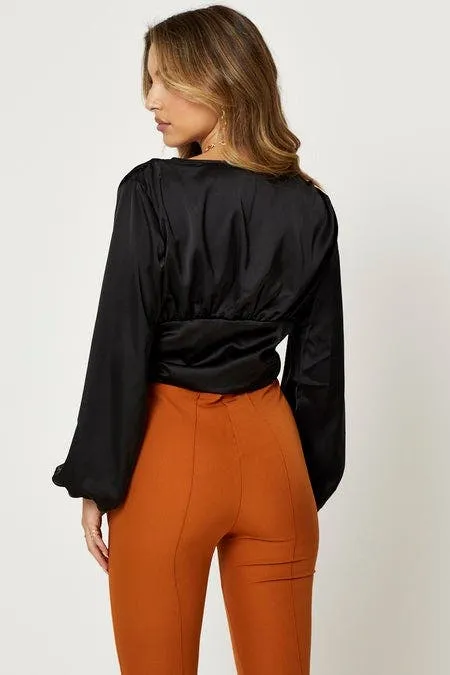 Black Long Sleeve Ruched Top