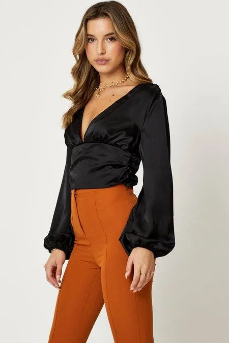 Black Long Sleeve Ruched Top