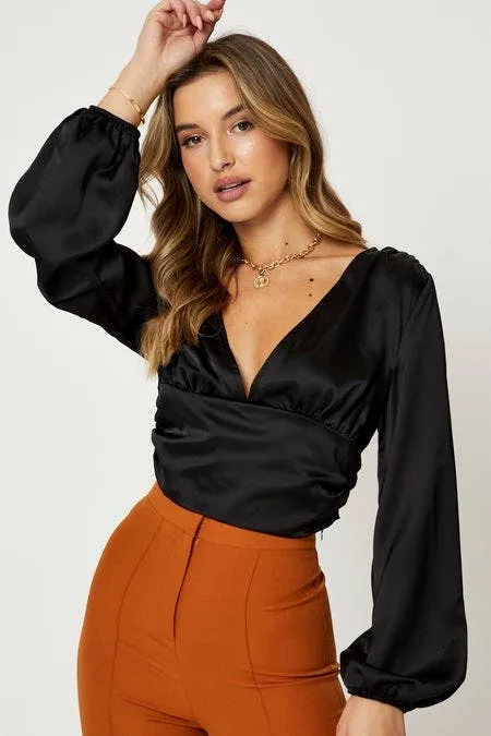 Black Long Sleeve Ruched Top