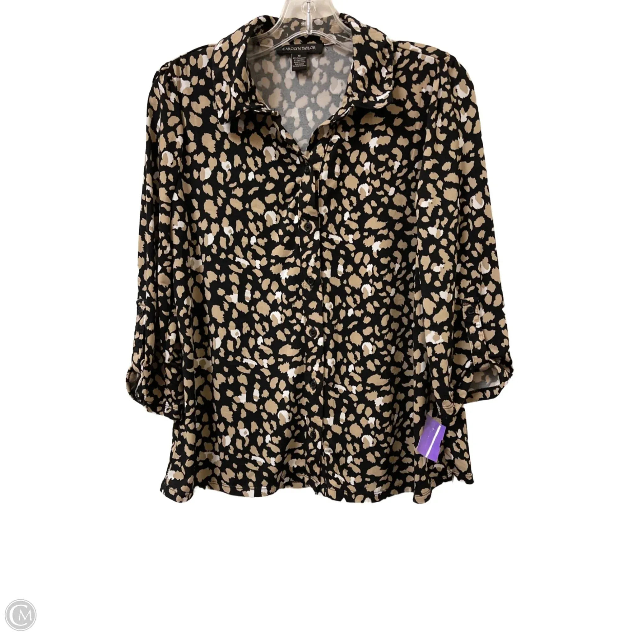 Blouse Long Sleeve By Carolyn Taylor In Black & Brown, Size: M