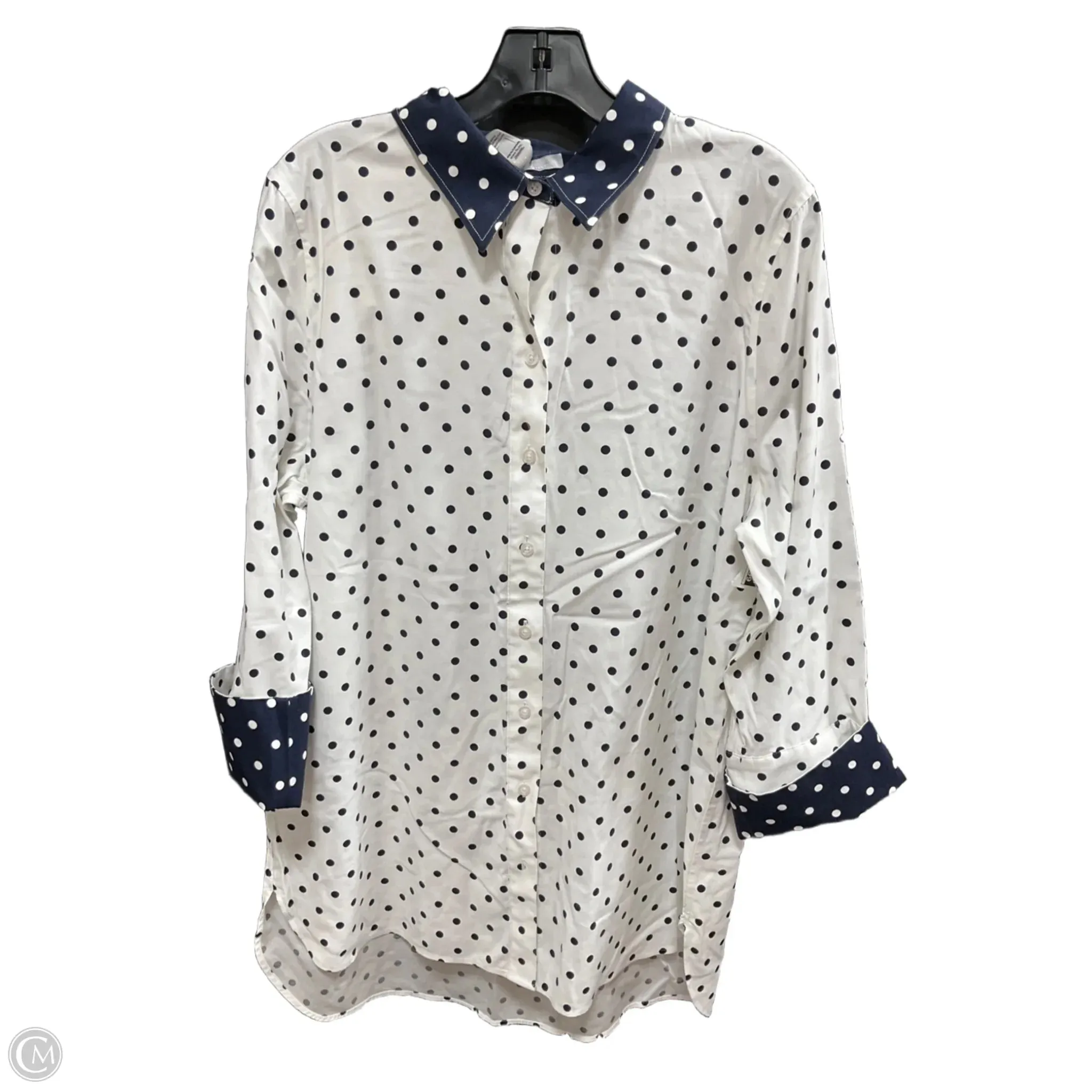 Blouse Long Sleeve By Chicos In Blue & White, Size: Xl