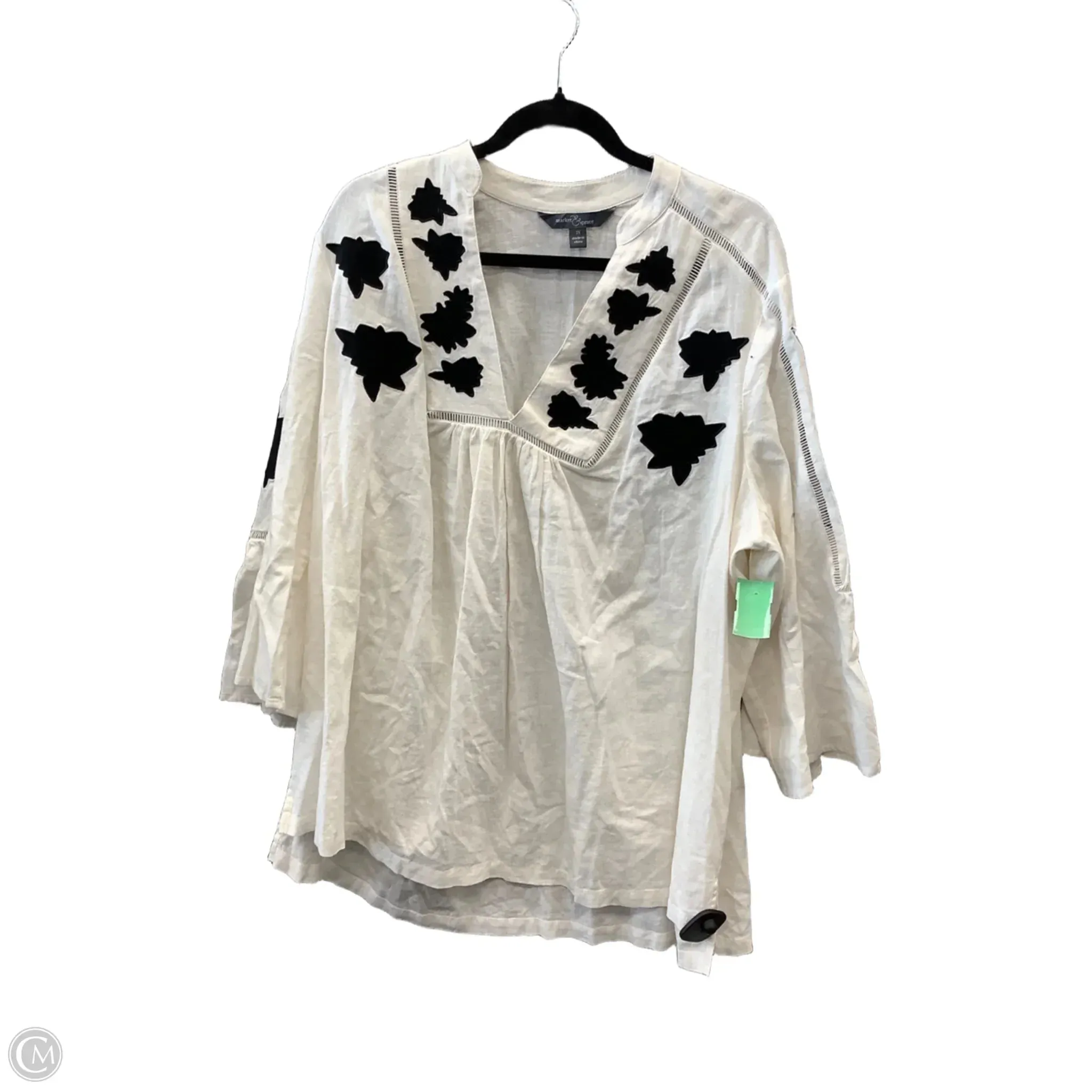 Blouse Long Sleeve By Market & Spruce In Black & Cream, Size: 3x