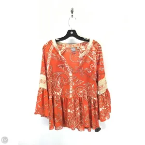 Blouse Long Sleeve By New York And Co In Orange & White, Size: M
