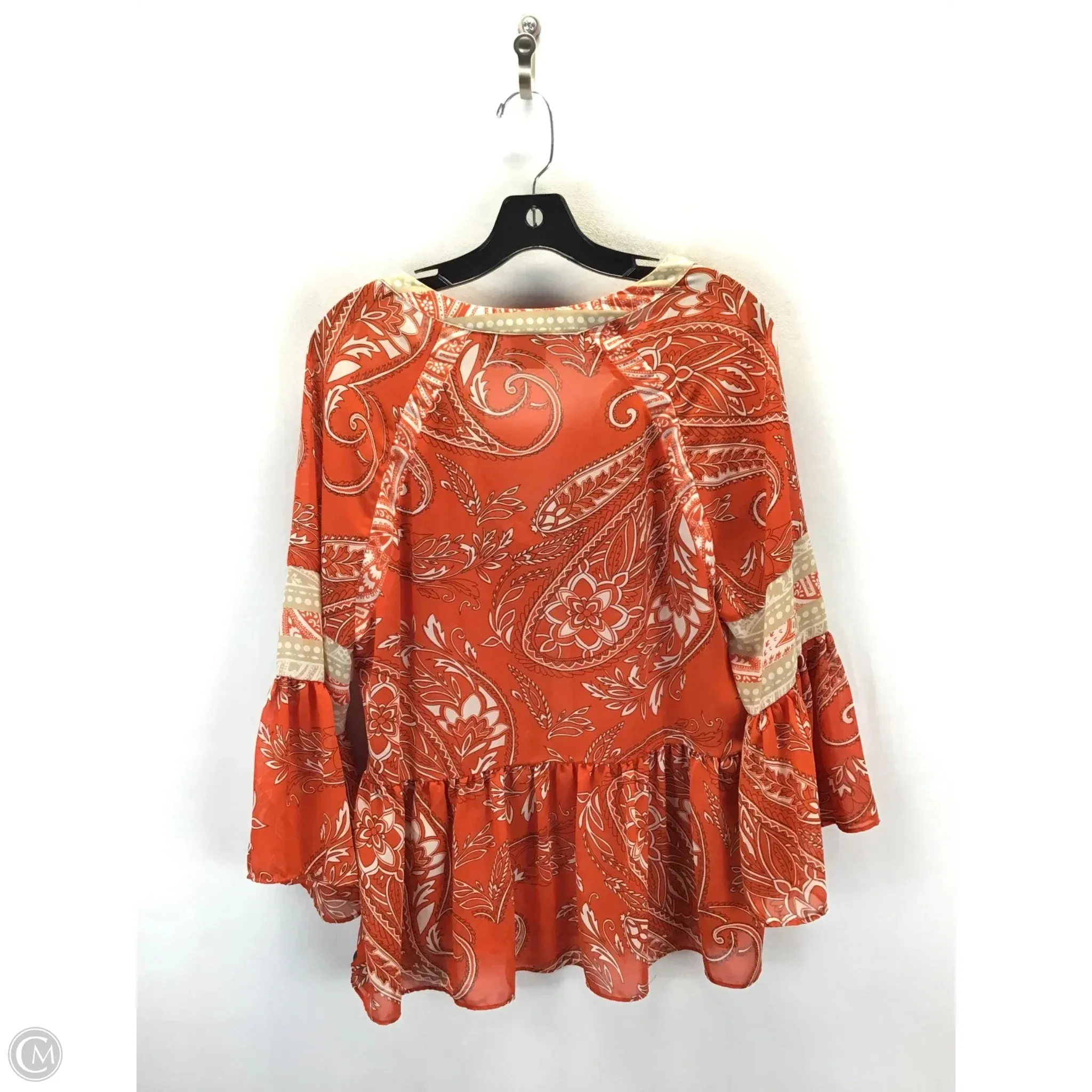 Blouse Long Sleeve By New York And Co In Orange & White, Size: M
