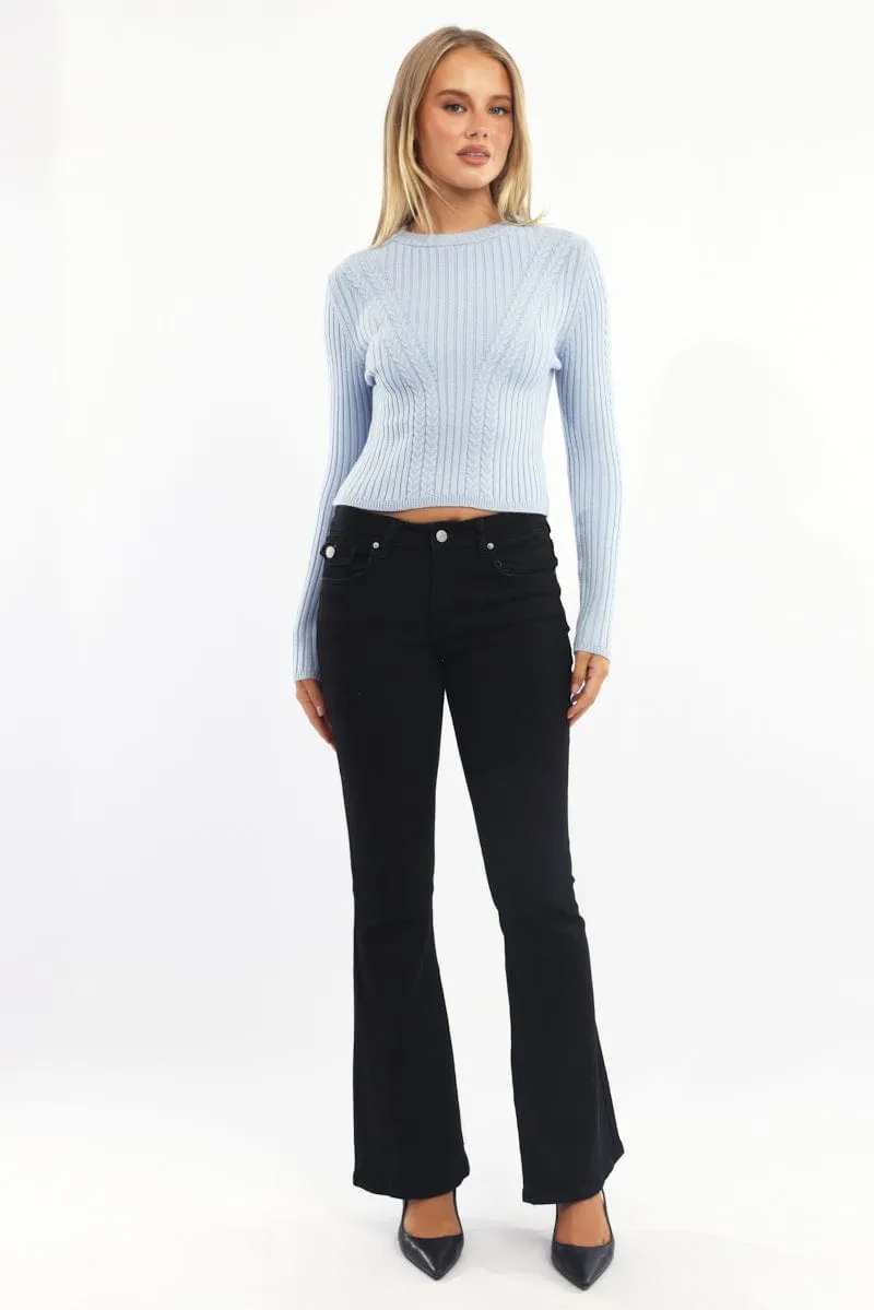 Blue Cable Knit Top Long Sleeve