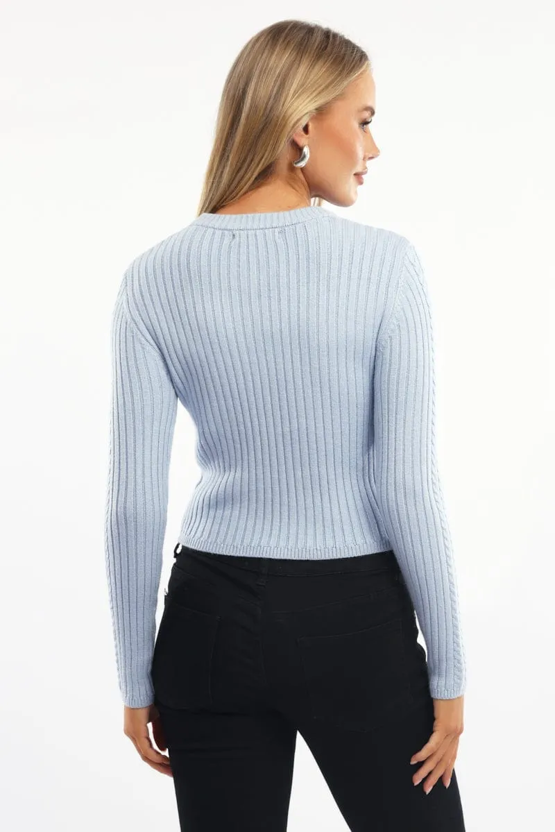 Blue Cable Knit Top Long Sleeve
