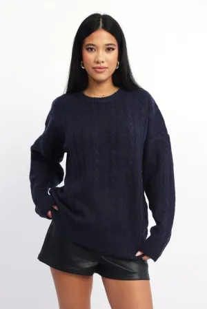 Blue Knit Jumper Long Sleeve Cable