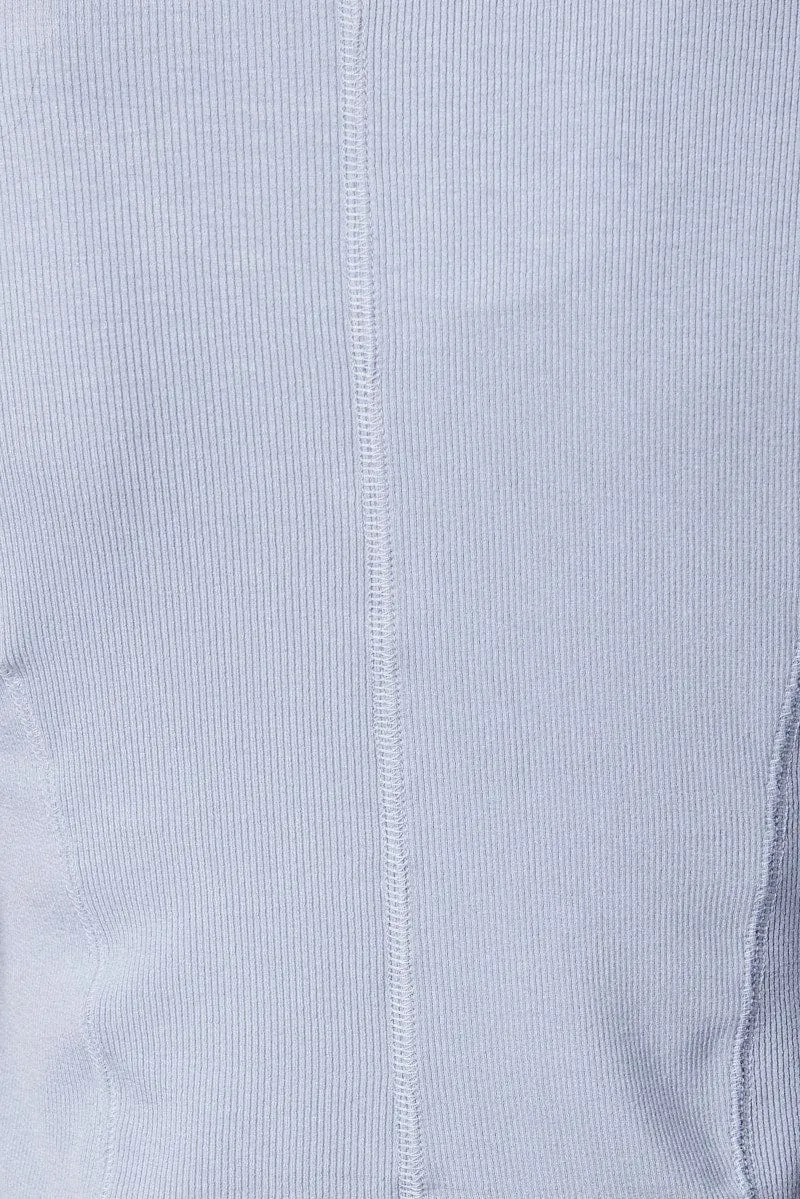 Blue V Neck Top Long Sleeve Button Front