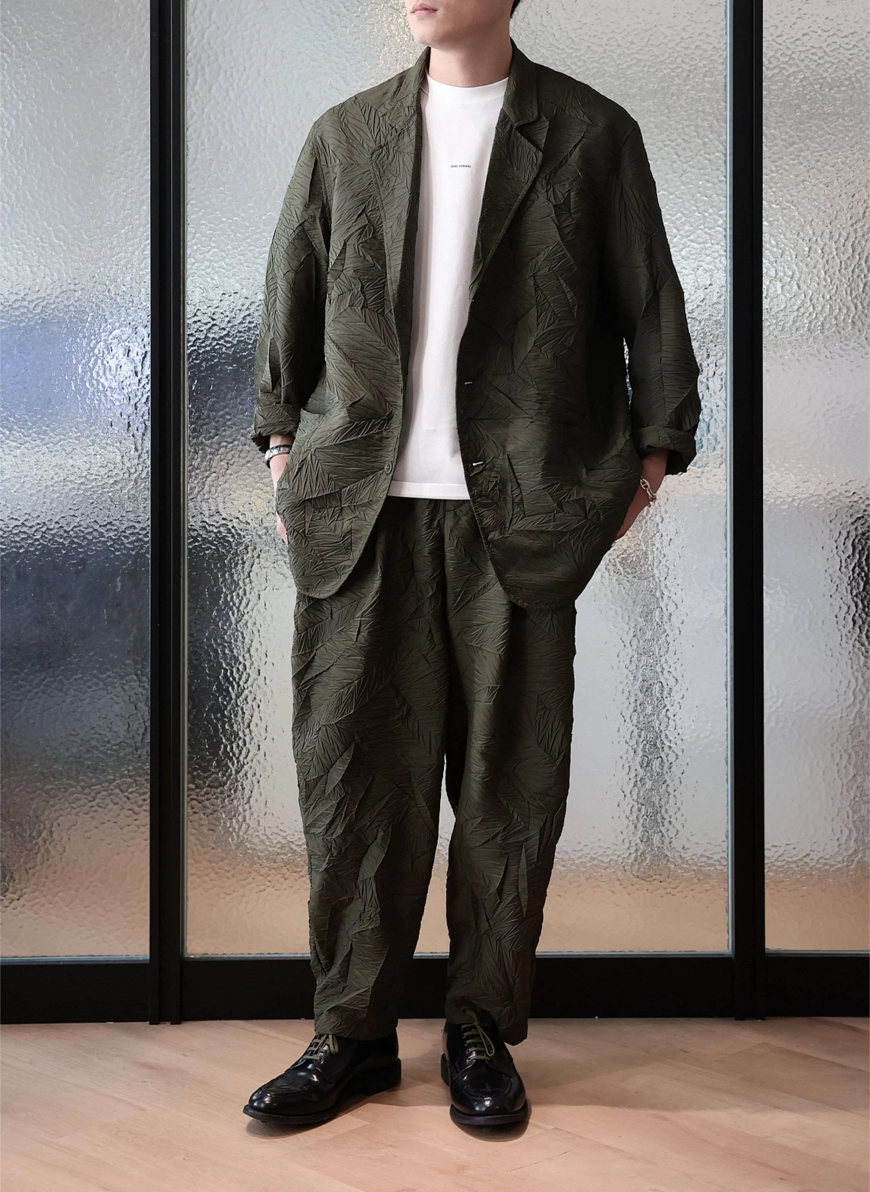 Distort Pleats Polyester Easy Pants