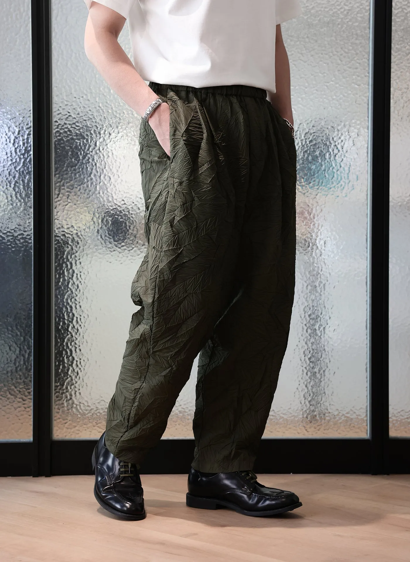 Distort Pleats Polyester Easy Pants