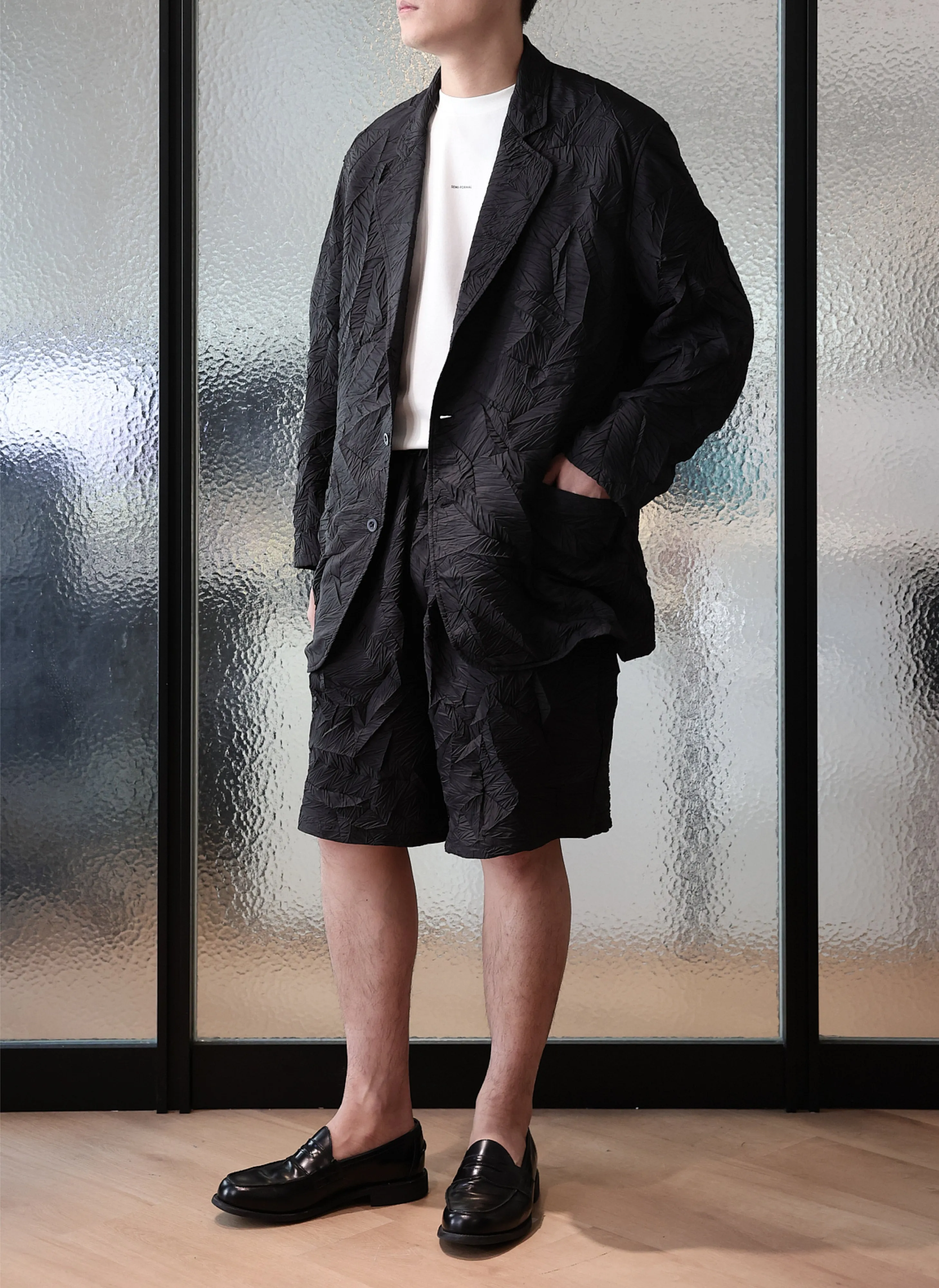 Distort Pleats Polyester Shorts