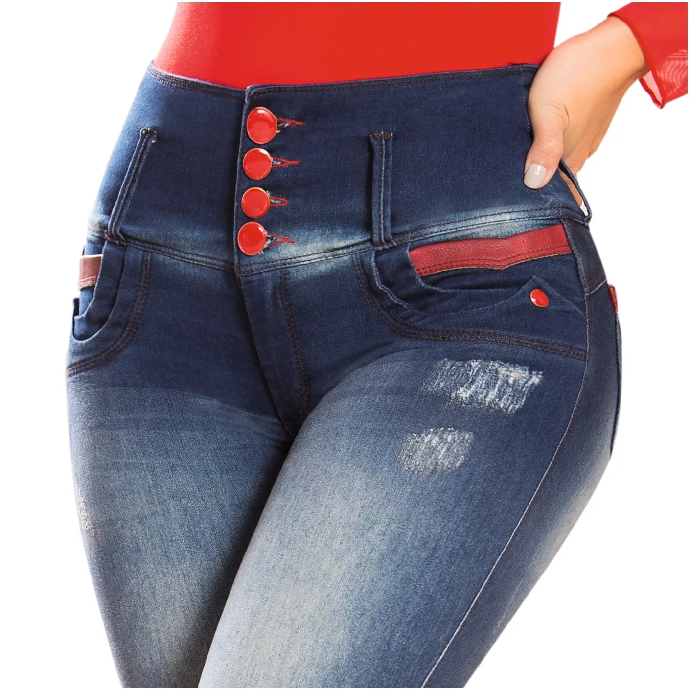 DRAXY 1342 Colombian Women's High Waisted Skinny Jeans