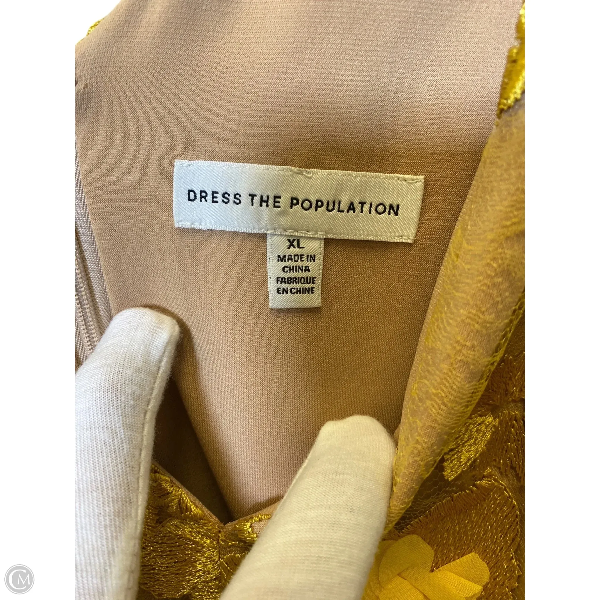 Dress Party Midi By Dress The Population In Yellow, Size: Xl