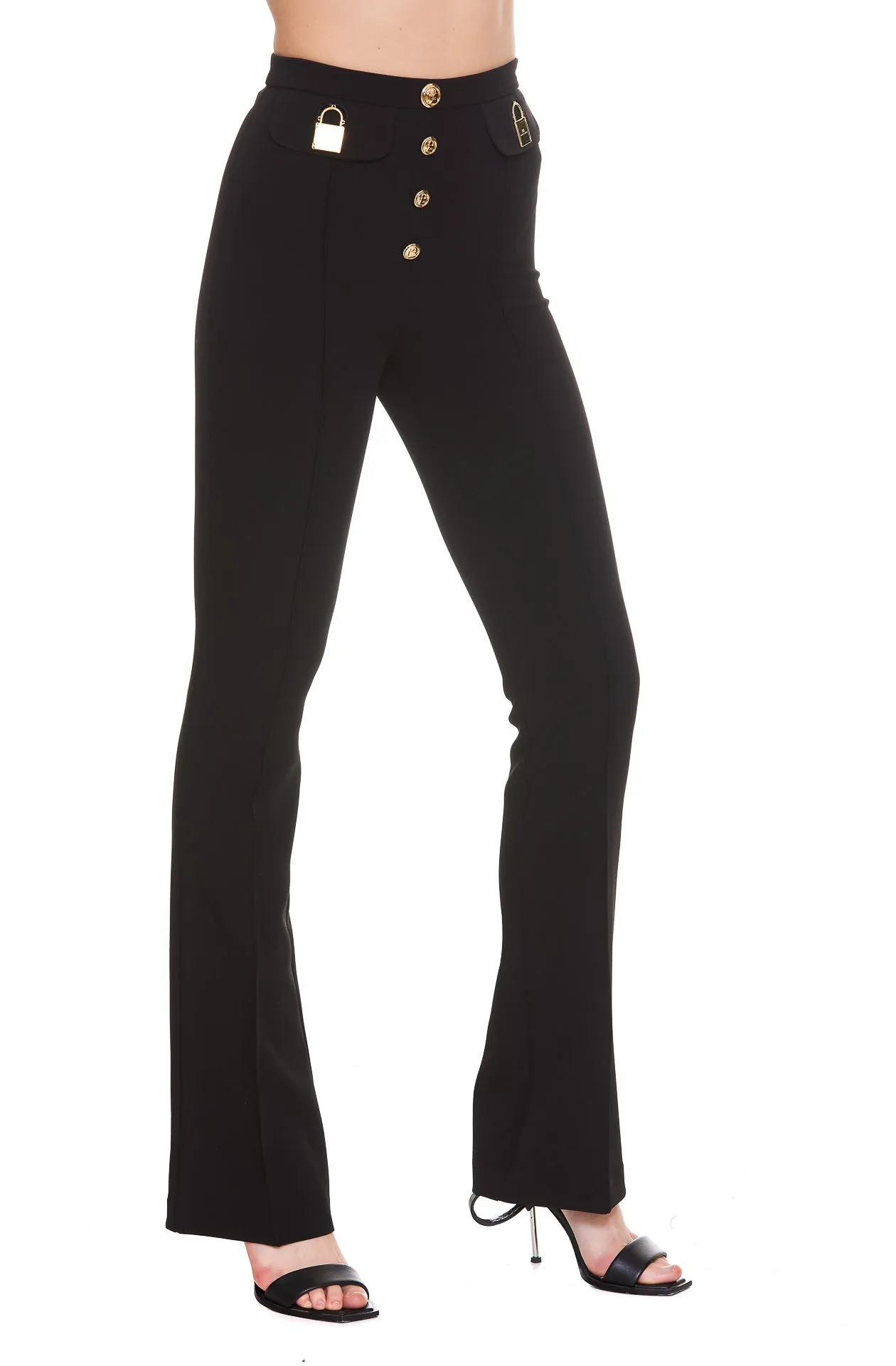 Elisabetta Franchi Button-Detailed High-Waisted Pants