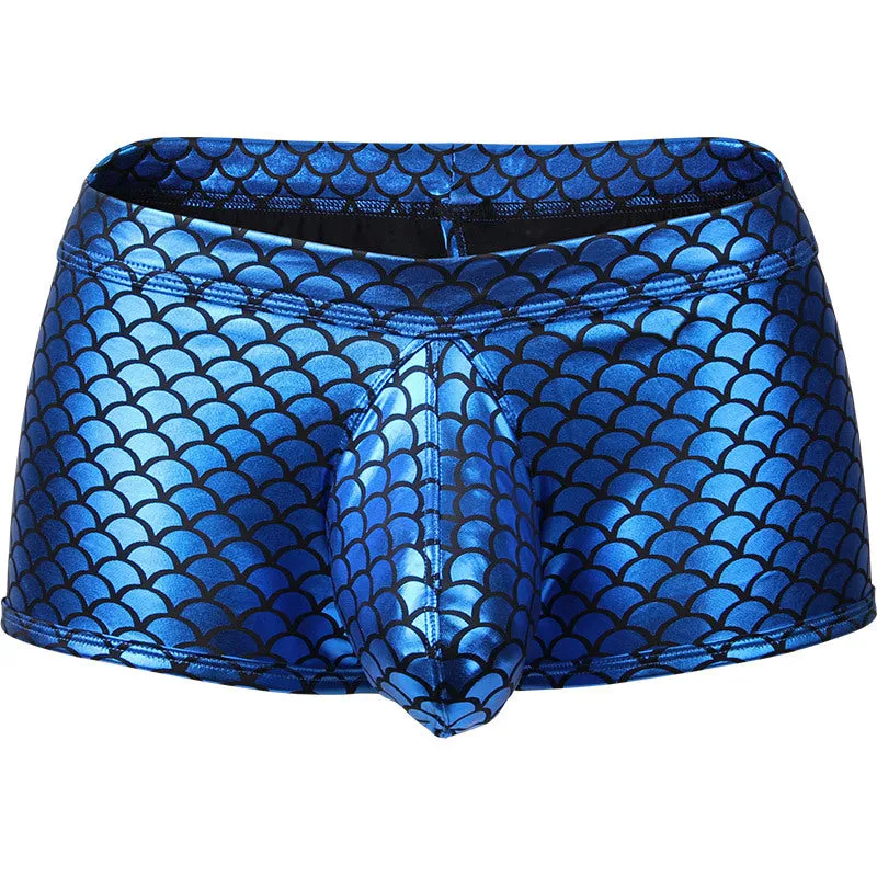 Fish Scale Men Bar Stage Nightclub Show Sexy Fabric Boxer Briefs