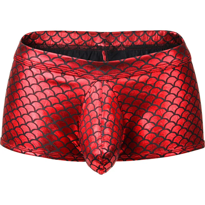 Fish Scale Men Bar Stage Nightclub Show Sexy Fabric Boxer Briefs