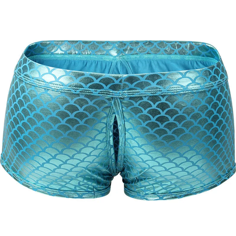 Fish Scale Men Bar Stage Nightclub Show Sexy Fabric Boxer Briefs