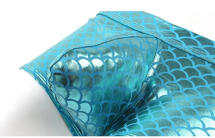 Fish Scale Men Bar Stage Nightclub Show Sexy Fabric Boxer Briefs
