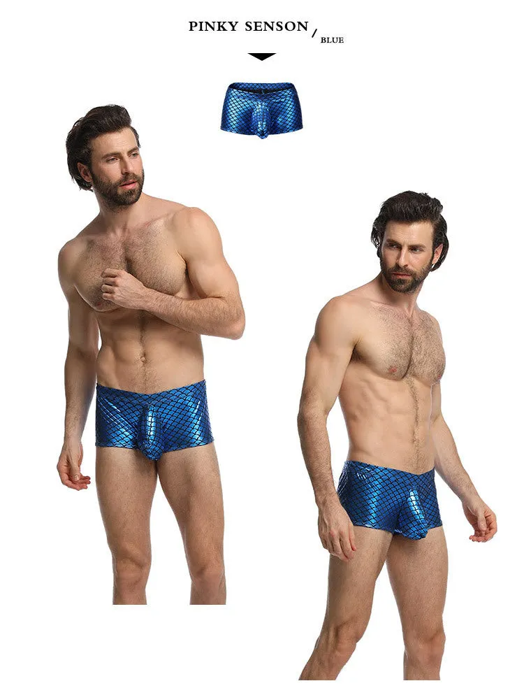 Fish Scale Men Bar Stage Nightclub Show Sexy Fabric Boxer Briefs
