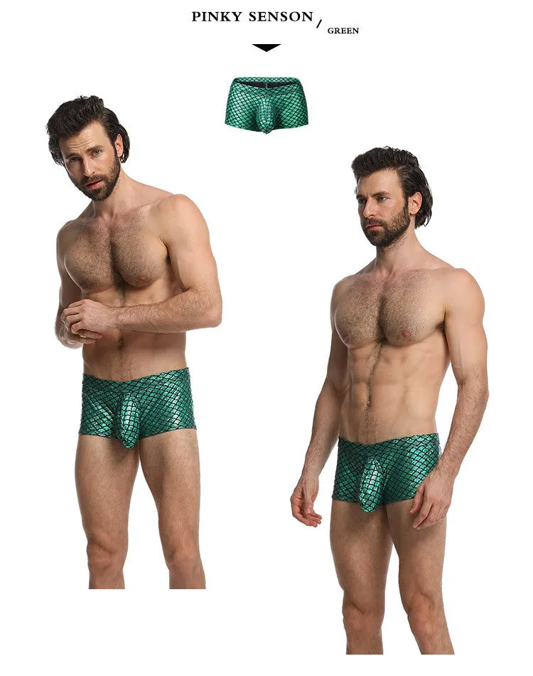 Fish Scale Men Bar Stage Nightclub Show Sexy Fabric Boxer Briefs