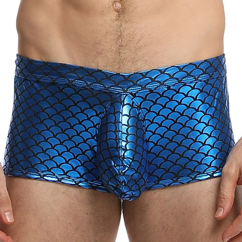 Fish Scale Men Bar Stage Nightclub Show Sexy Fabric Boxer Briefs