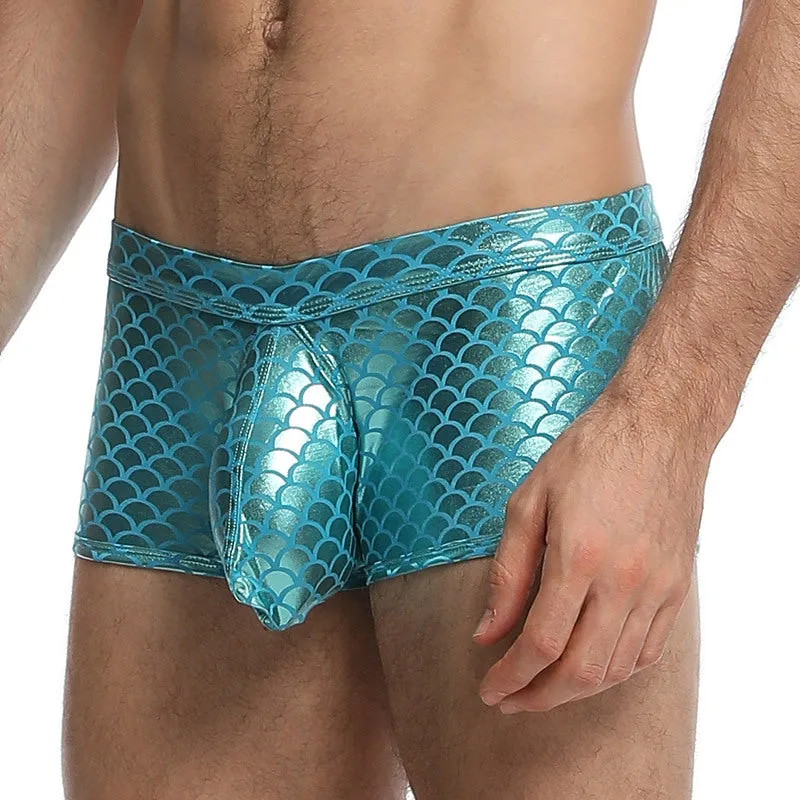 Fish Scale Men Bar Stage Nightclub Show Sexy Fabric Boxer Briefs