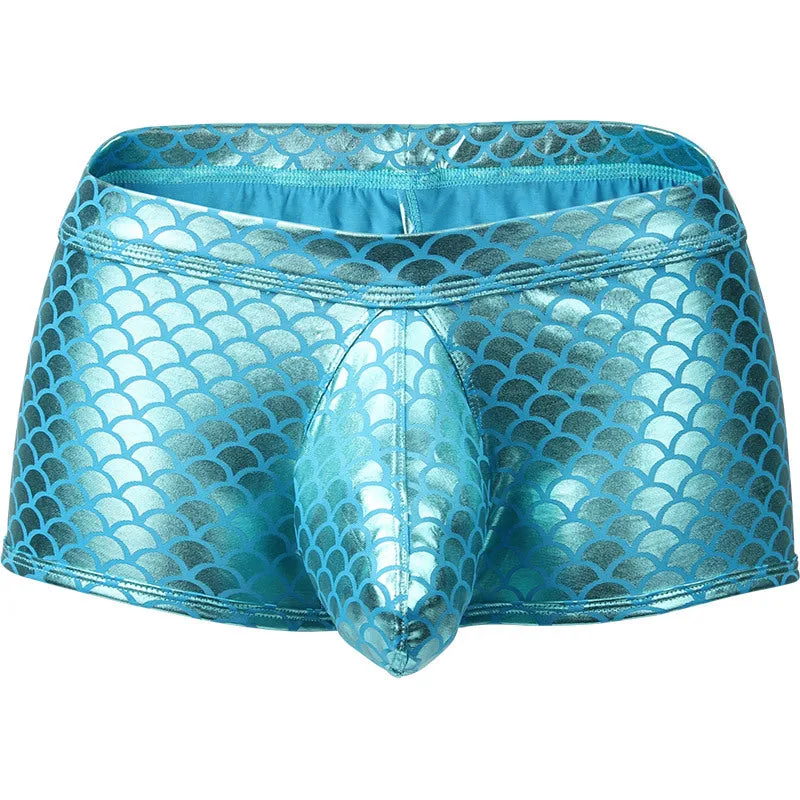 Fish Scale Men Bar Stage Nightclub Show Sexy Fabric Boxer Briefs