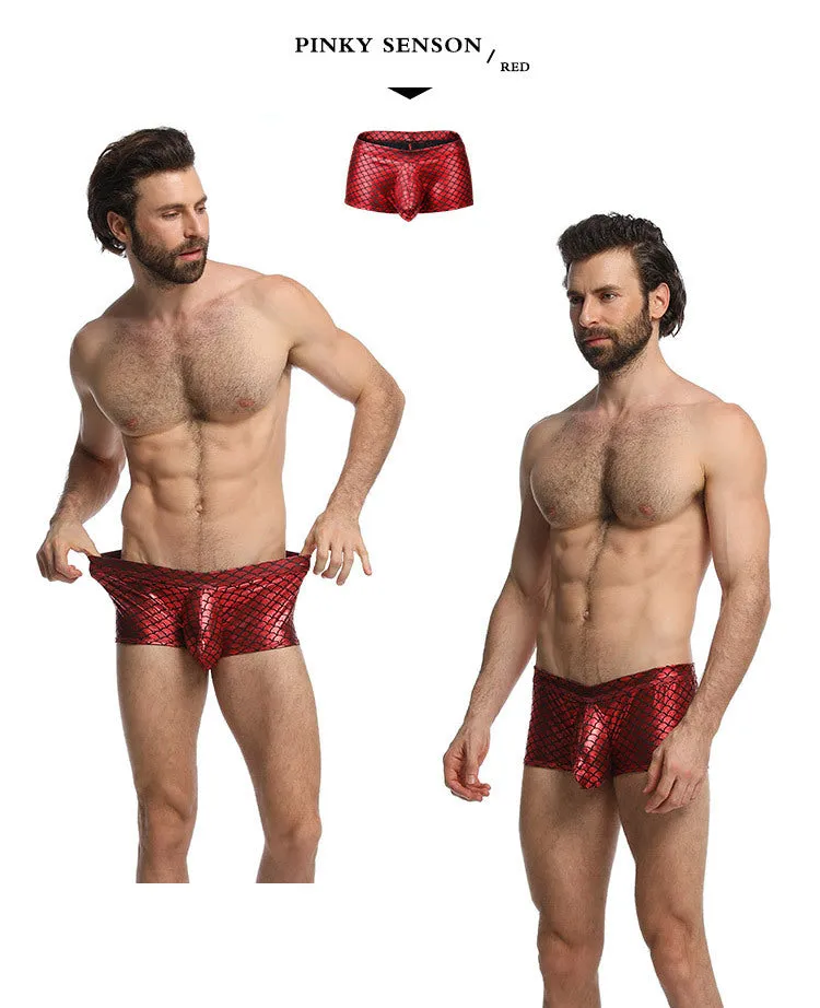 Fish Scale Men Bar Stage Nightclub Show Sexy Fabric Boxer Briefs