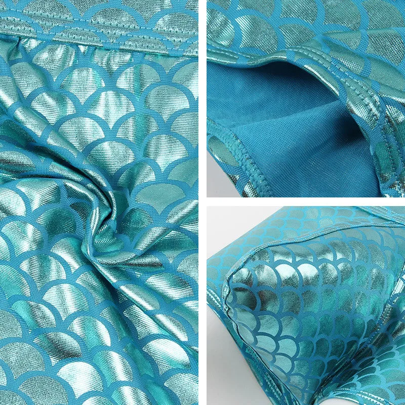 Fish Scale Men Bar Stage Nightclub Show Sexy Fabric Boxer Briefs