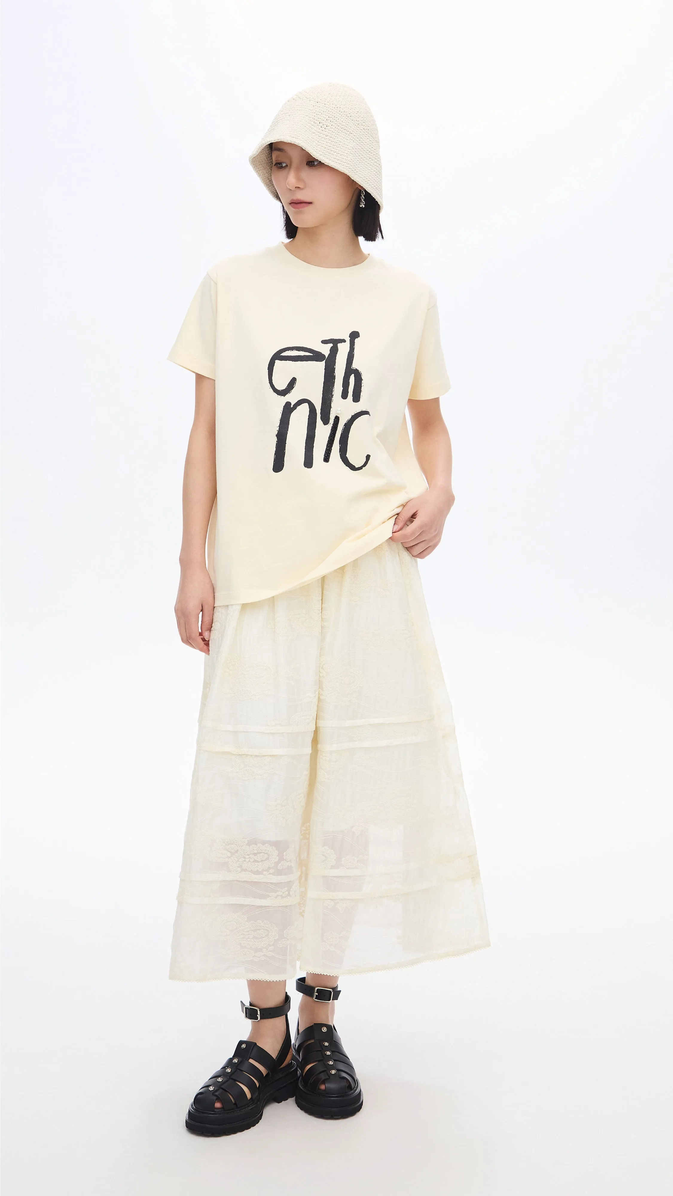 Garment-washed Wording Print Tee