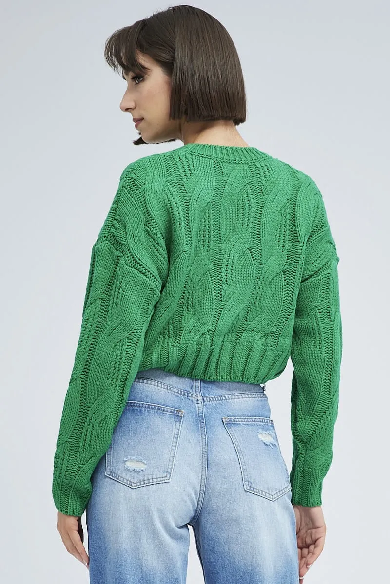 Green Cable Knit Jumper Long Sleeve