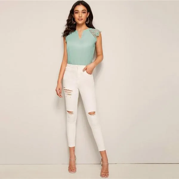 Green Pink White Summer V Neck Solid Raglan Sleeve Casual Womens Tops And Blouses